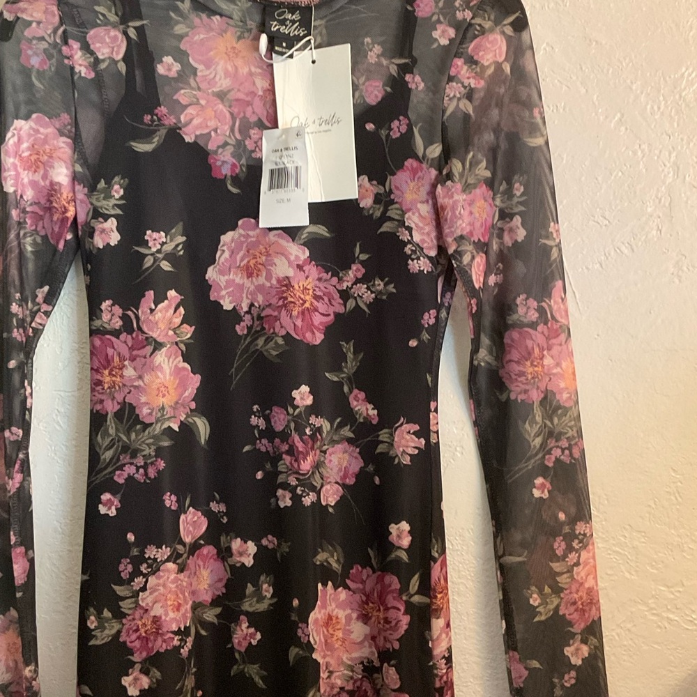 Cato Black Dress with Pink Floral Long Sleeves